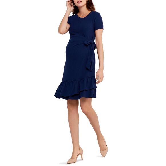 A Pea in the Pod Blue Ruffled Hem Side Tie Maternity Dress XS Spring Cute - Picture 1 of 11